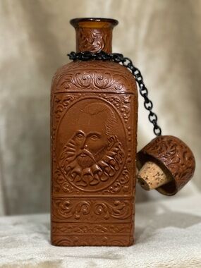 Embossed Leather-Wrapped Decanter Bottle in Rich Brown